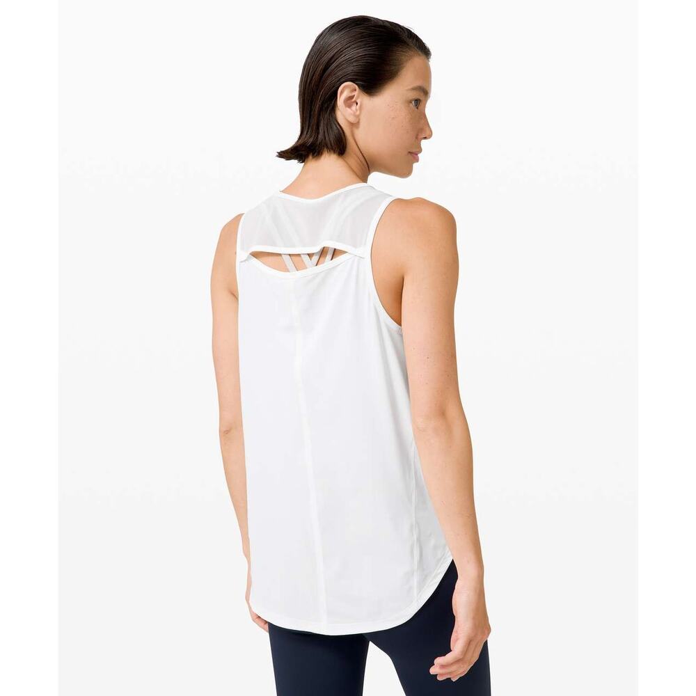 Lululemon White Round Neck Eyelet Open Hole Back Tank Top